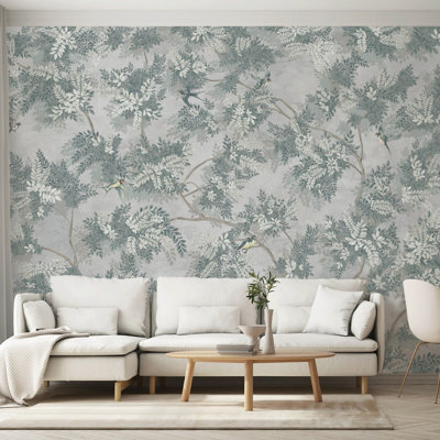 Verdant Canopy With Songbirds Botanical Wallpaper Mural