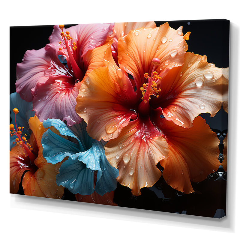 Hibiscus coloré et moderne II sur toile, Toile tendue, H 34 po x l 44 po x P 1,5 po