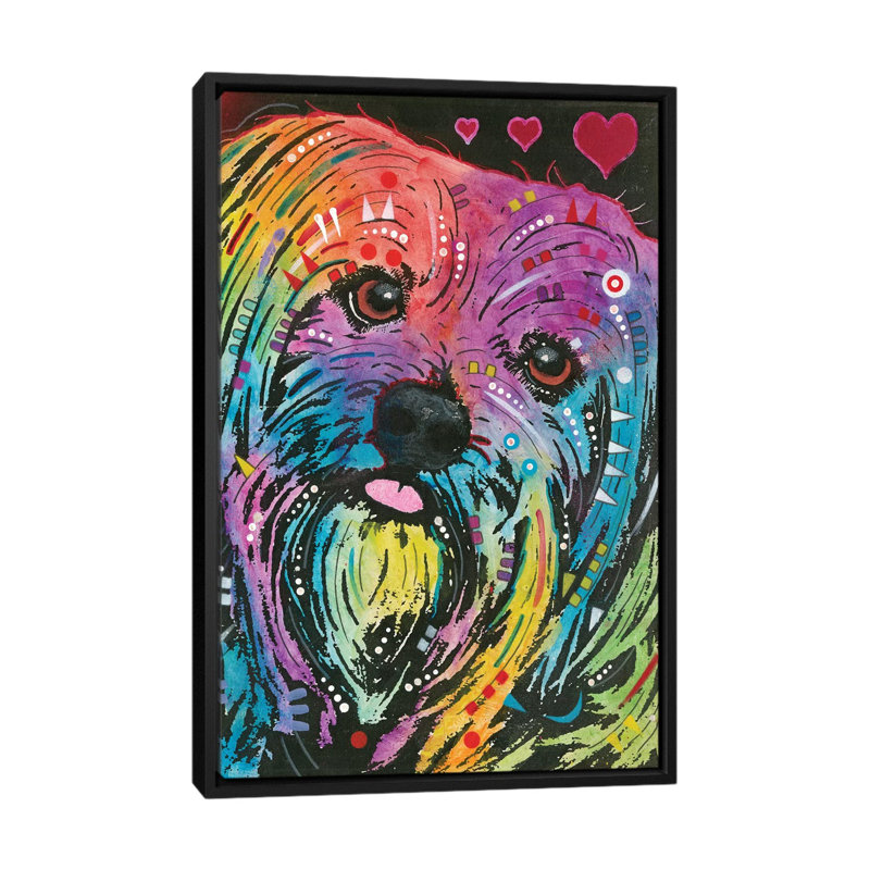 « yorkie », impression sur toile, H 60 po x l 40po x P 1,5 po, Toile encadrée noire, Pas de tapis