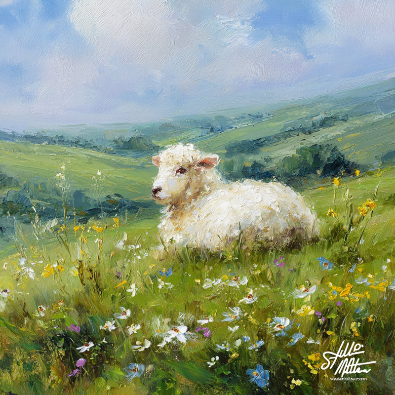 Art mural sur toile Peaceful Meadow Sheep, H 20 po x l 20 po