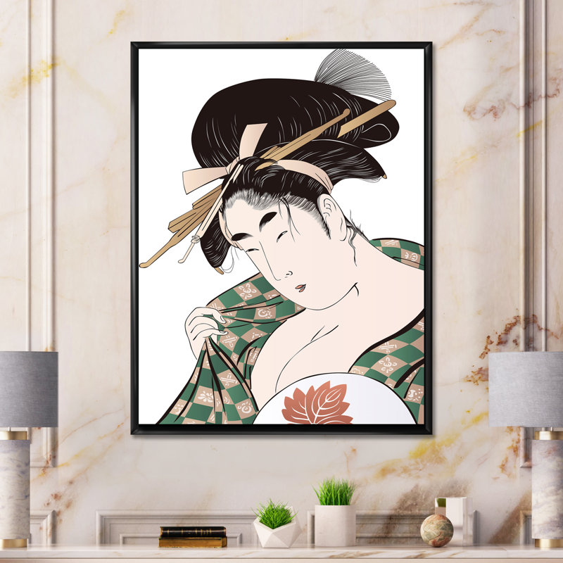 Femme japonaise Ukiyo-E - Peinture sur toile, H 32 po x l 16 po x P 1 po, Cadre flottant noir