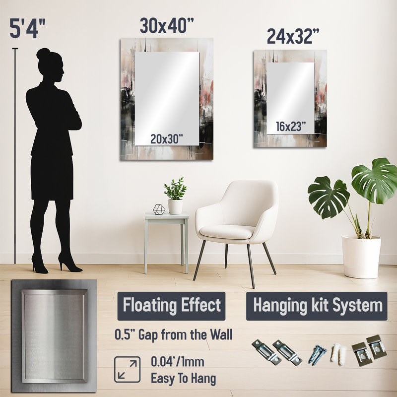 Pink Black Minimalims Fludity I - Minimalism Mirror, Modern Unique Wall Mirror, Printed Metal Art, 32" x 24"