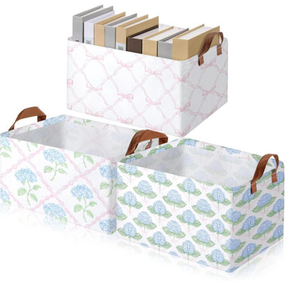 3 Pcs Watercolor  Storage Bin Wildflowers Collapsible  Storage Baskets For Gifts Canvas Laundry Basket Foldable Box With Handle For Office Home Bedroom Clothes