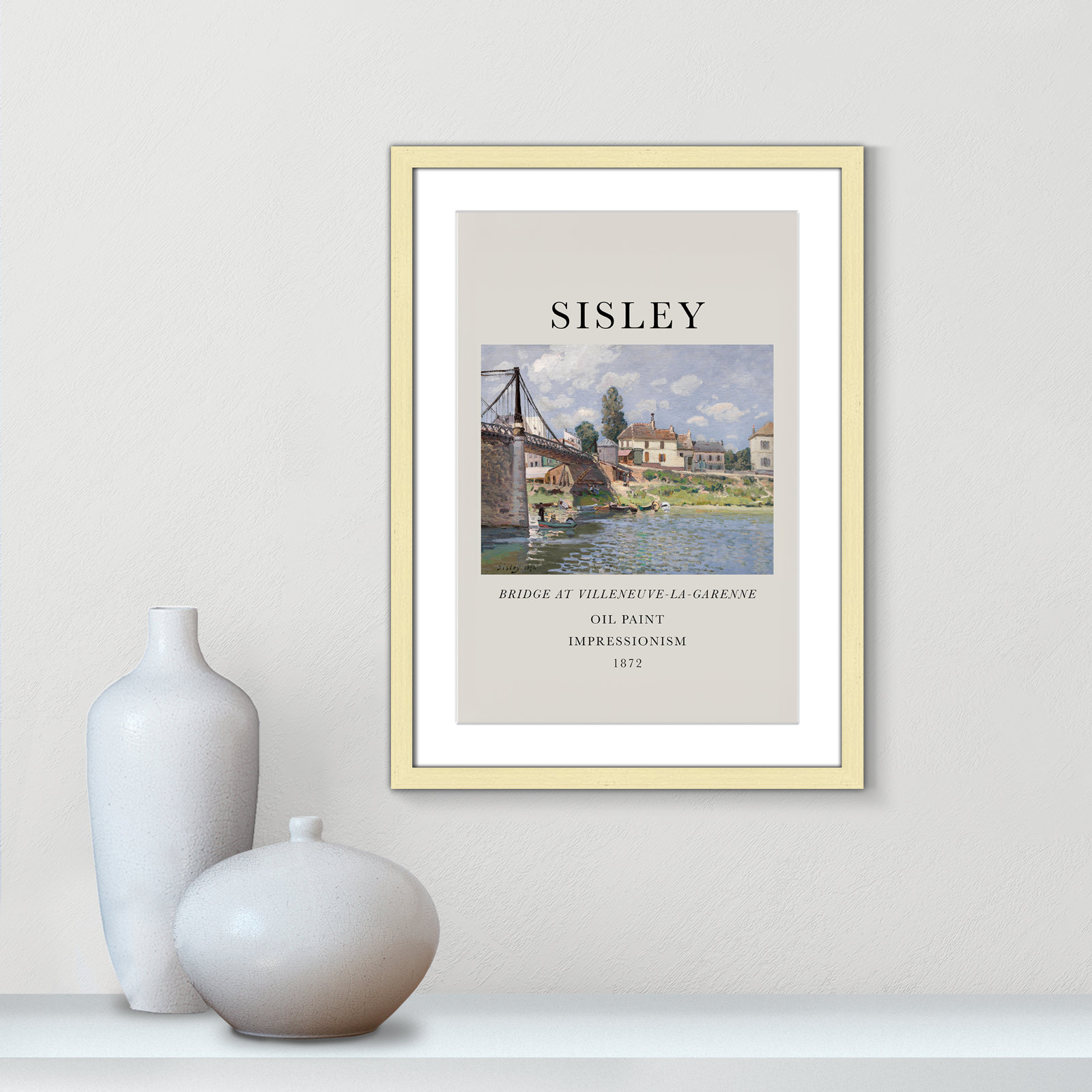 Old Masters Collection " The Bridge At Villeneuve " by Alfred Sisley, Yes, 41.5" H x 29.5" W x 1.25" D