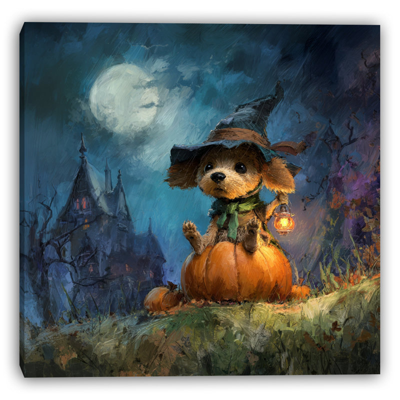 Pumpkin Pup Lantern Wrapped Canvas Wall Art, 20" H x 20" W