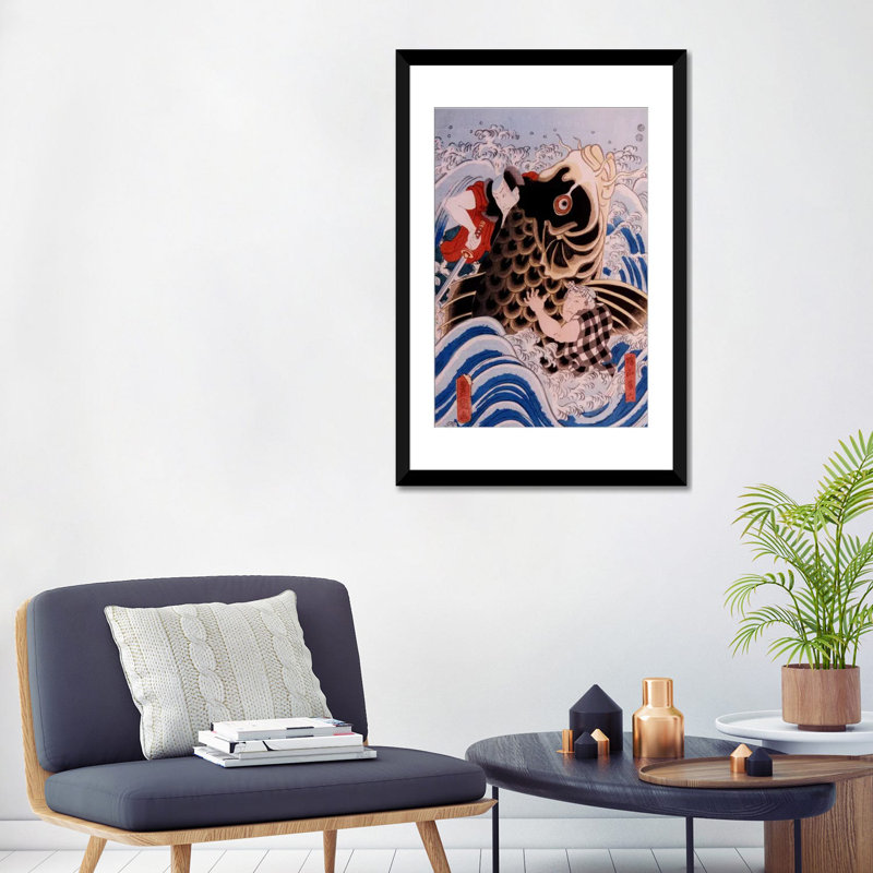 «Samourai japonais», impression sur toile tendue, H 24 po x l 16 po x P 1 po, Papier d'art encadré noir, Blanc