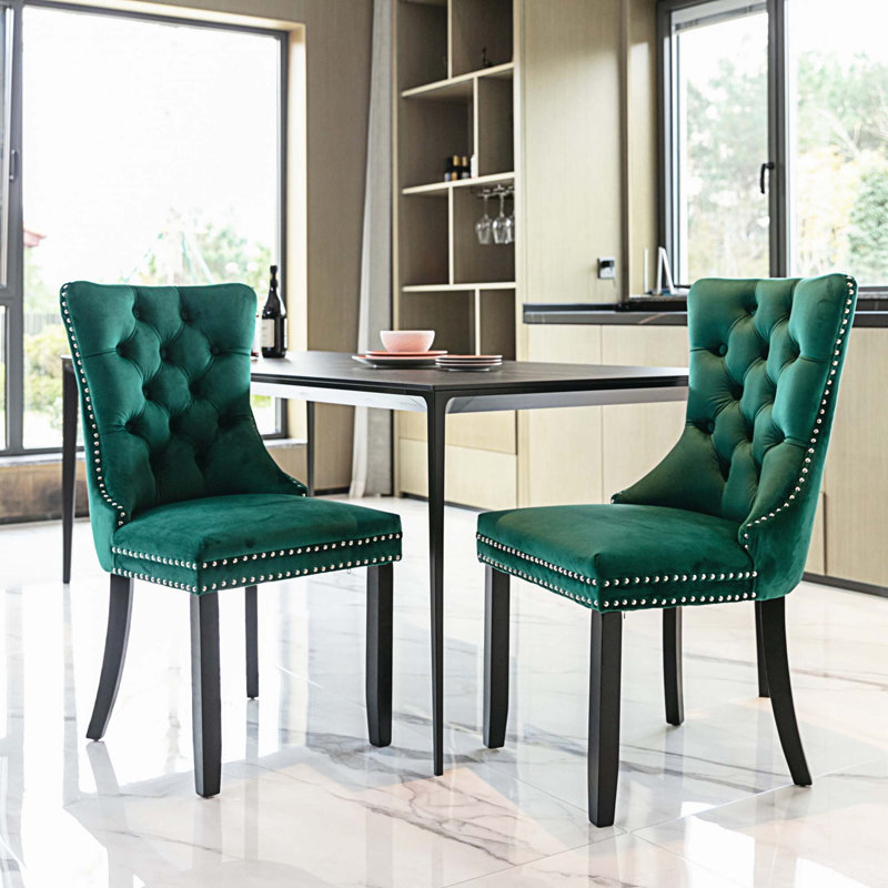 Gayna Velvet Side Chair, Black, Green Velvet