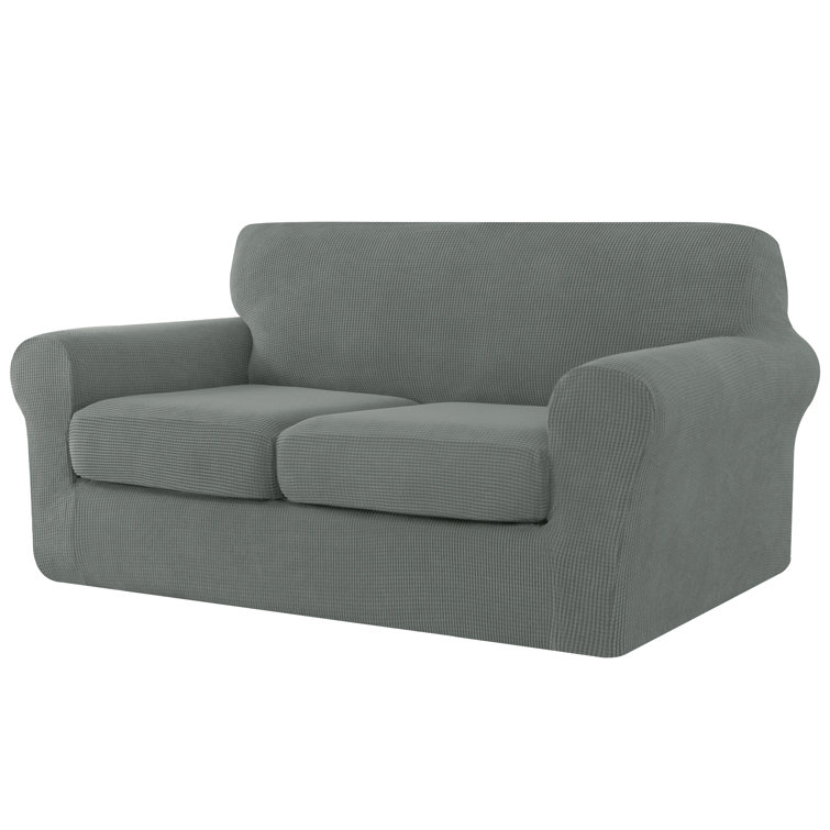 Textured Grid Soft Stretch Separate Box Cushion Sofa Slipcover