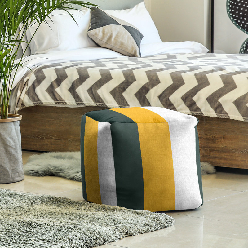 Repose-pieds cubique Tennessee, H 13 po x l 13 po x P 13 po, Jaune / vert foncé / blanc