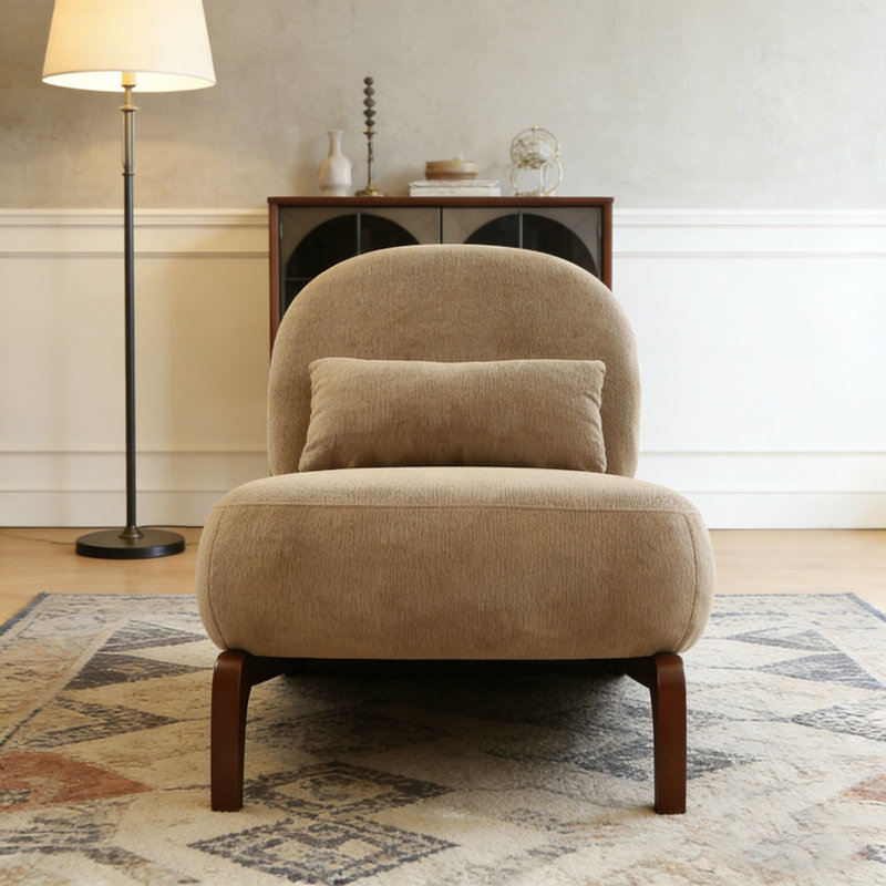 Mignon fauteuil d'appoint avec pieds en bois massif, Fabric, Chameau