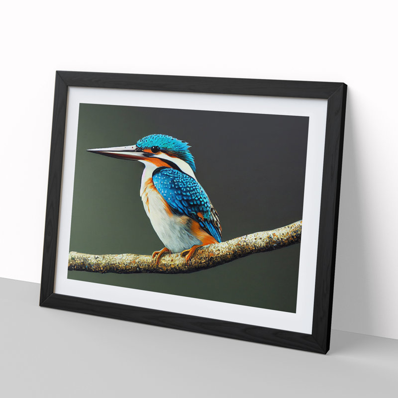 Captivating Kingfisher Bird - Single Picture Frame Print, 46cm H x 64cm W x 2cm D, Black
