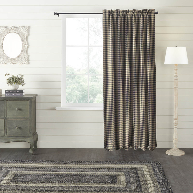  Annie Buffalo Check 100% Cotton Curtain, 50" W x 84" L, Black/Tan