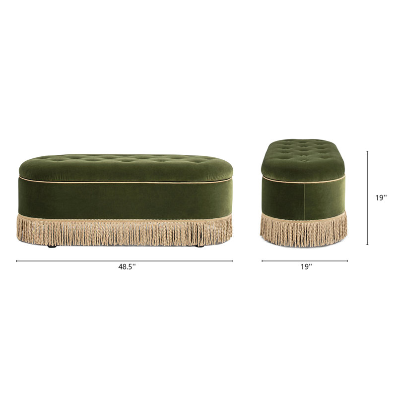 Banc de rangement ovale capitonné Bullion, Velours vert olive