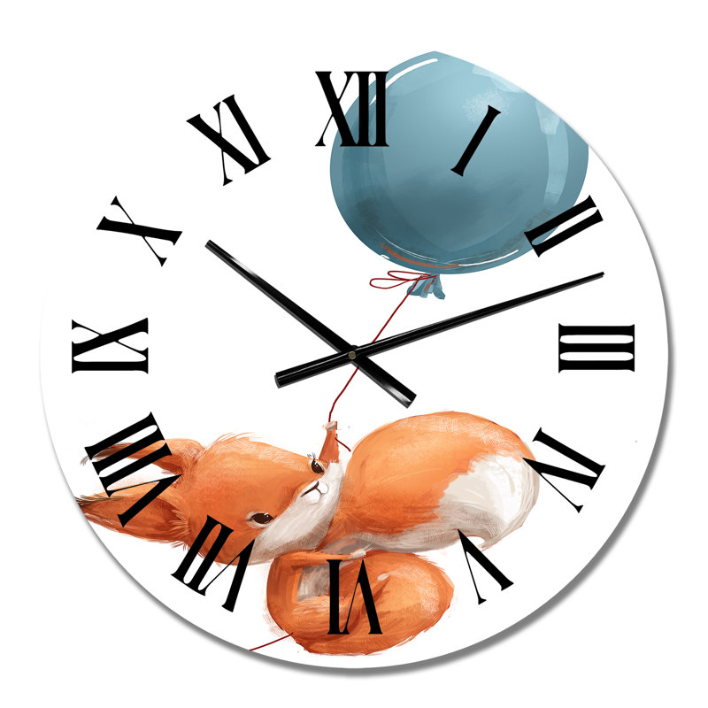 Mignon petit dessin d'un écureuil avec ballon - horloge murale pour enfants, Moyen