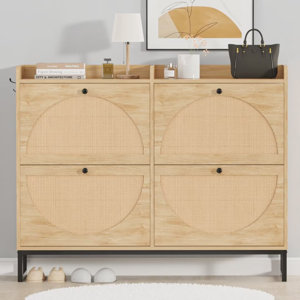 Mentie Shoe Cabinet with 4 Rattan Flip Drawers Shoes Rack for Entryway Hallway