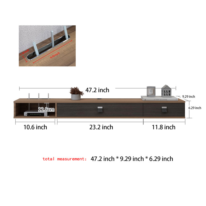 Meuble télé flottant pour téléviseur, 47.2'' W X 9.29'' D X 6.29'' H