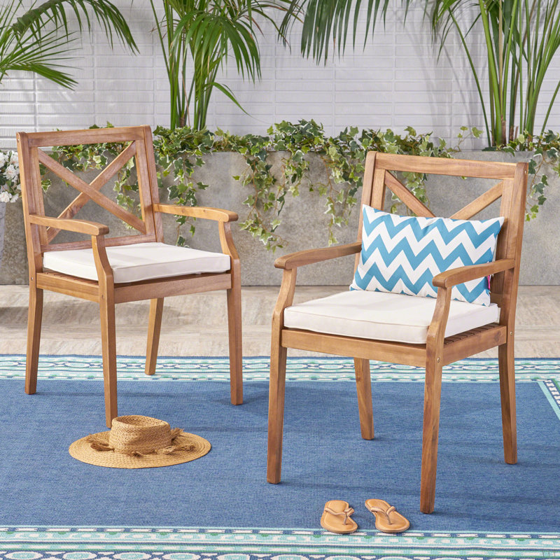 Chaise de salle à manger 2 pièces avec 2 coussins PERLA pour la cour, la piscine et le jardin, Crème / bleu sarcelle