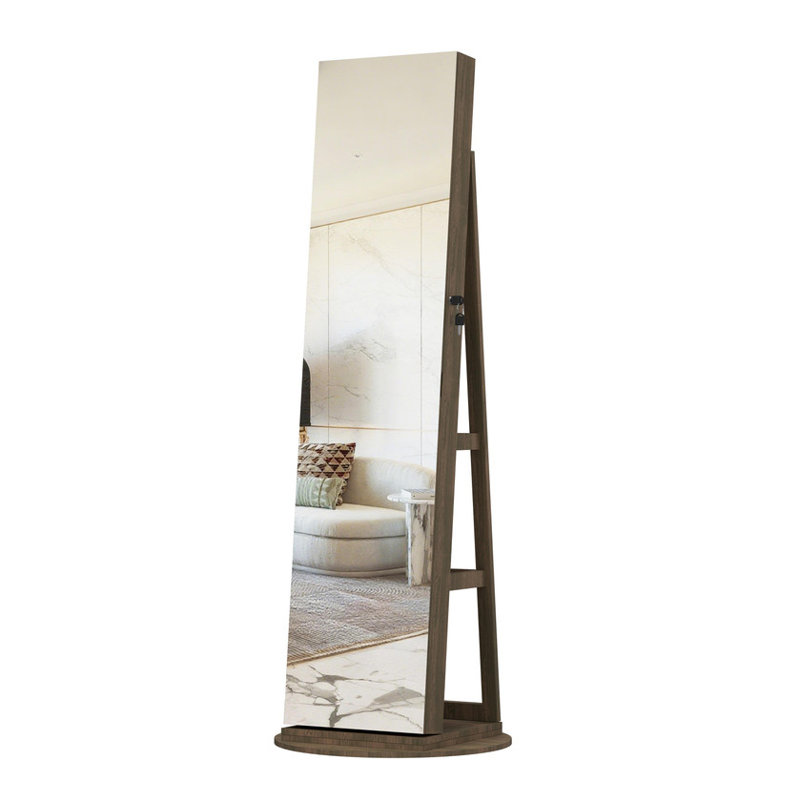 Armoire à bijoux avec miroir pleine longueur - 360 ° pivotant, rangement verrouillable avec miroir intérieur, rangement compact