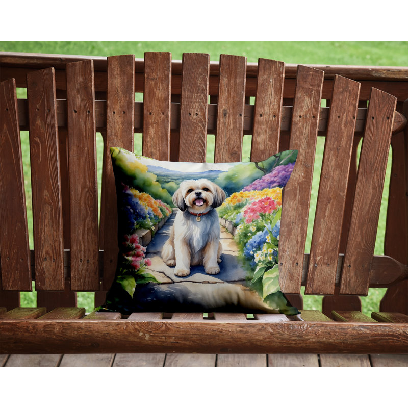 Coussin décoratif intérieur / extérieur Spring Path, H 14 po x l 14 po, Lhasa Apso