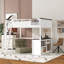 Grand lit mezzanine avec bureau, tablette ouverte et boîte de rangement, station de charge USB, blanc