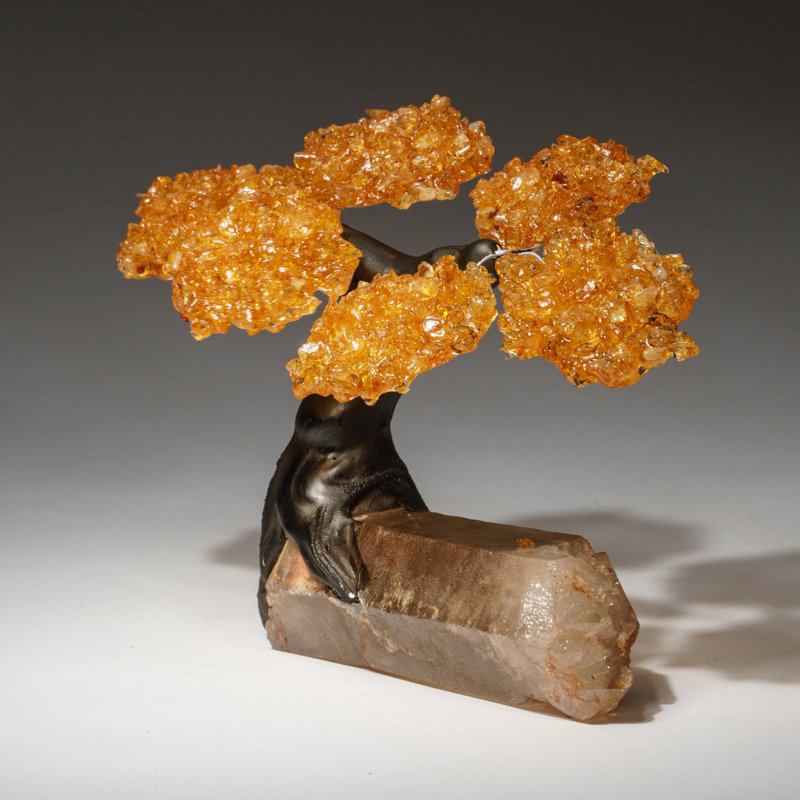 Small - Genuine Citrine Clustered Gemstone Tree on A Quartz Crystal (The Joyful Tree)