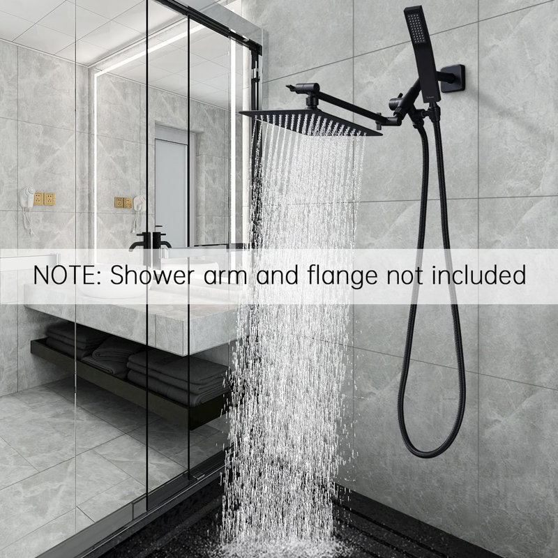 8-Inch Dual Stainless Steel Shower System With Rain Overhead And Handheld Showerheads, Adjustable Extension Arm, 3-Way Diverter (Matte Black)