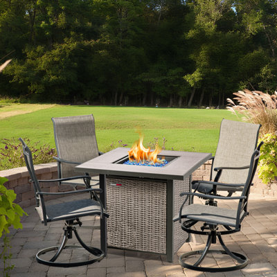 Sour Citrus 5-piece Patio Conversation Set with 360° Swivel Chairs & Square Fire Pit Table, Cover & Blue Glass Beads Included