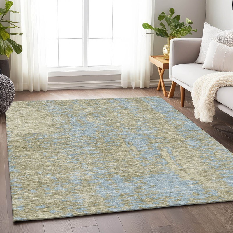 Tapis beige Prisco lavable à la machine de qualité supérieure, Rectangle 9 pi x 12 pi