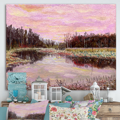 " Still Life Sky River Reeds And Forest " Painting Print