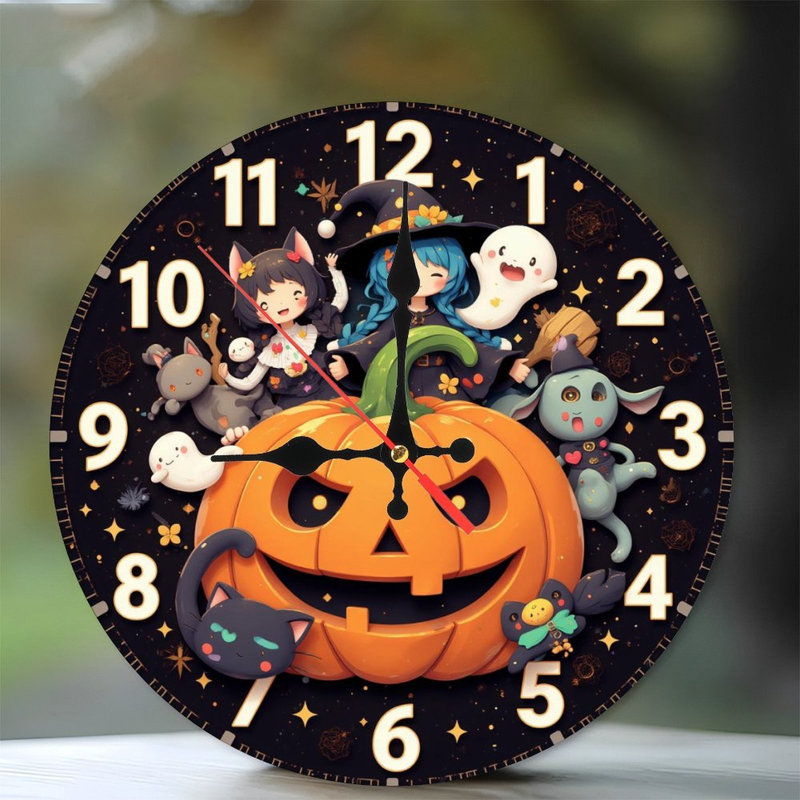 Horloge d'Halloween avec sorcière et amis