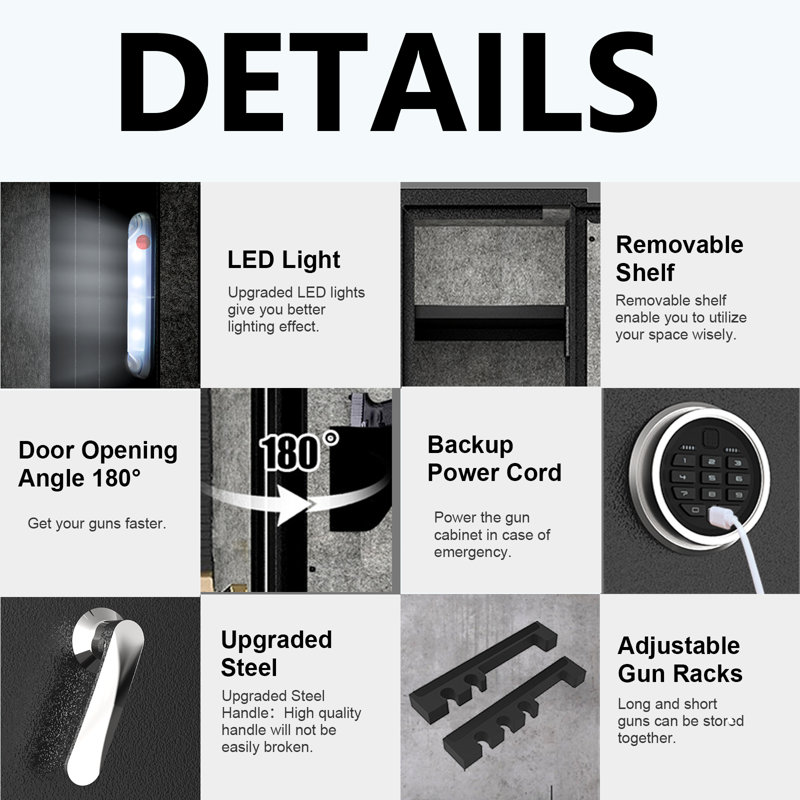 4-5 Digital Rifle Gun Safe with Upgraded Digital Panel and LED,Which with Alarm and Mute Function