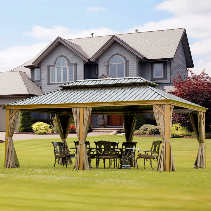 Cavus Outdoor Aluminum Patio Gazebo with Galvanized Steel Double Roof, 20 ft. x 12 ft.