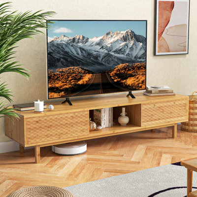 Millwood Pines 63" Bamboo Tv Stand With 3 Storage Cubes Sliding Doors Mid Century Storage Cabinet by Millwood Pines