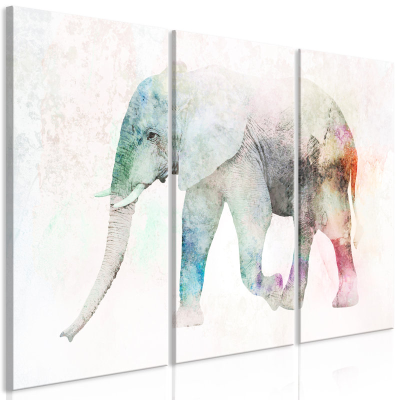 Painted Elephant - 3 Piece Wrapped Canvas Print Set, 60cm H x 90cm W