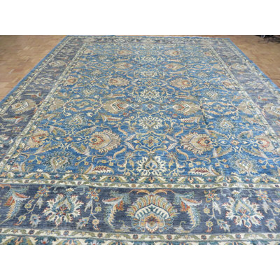 Tapis en laine bleu/brun clair 12' x 15'2" one-of-kind noué la main Aslihan