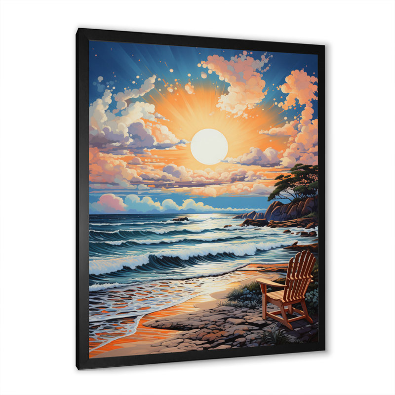 Beach Bliss Pointillism - impression, Cadre photo noir, H 20 po x l 12 po x P 1 po