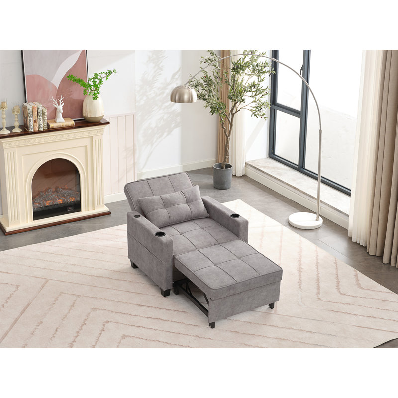 Futon-chaise convertible 3-en-1 avec ports USB, Tissu gris pâle
