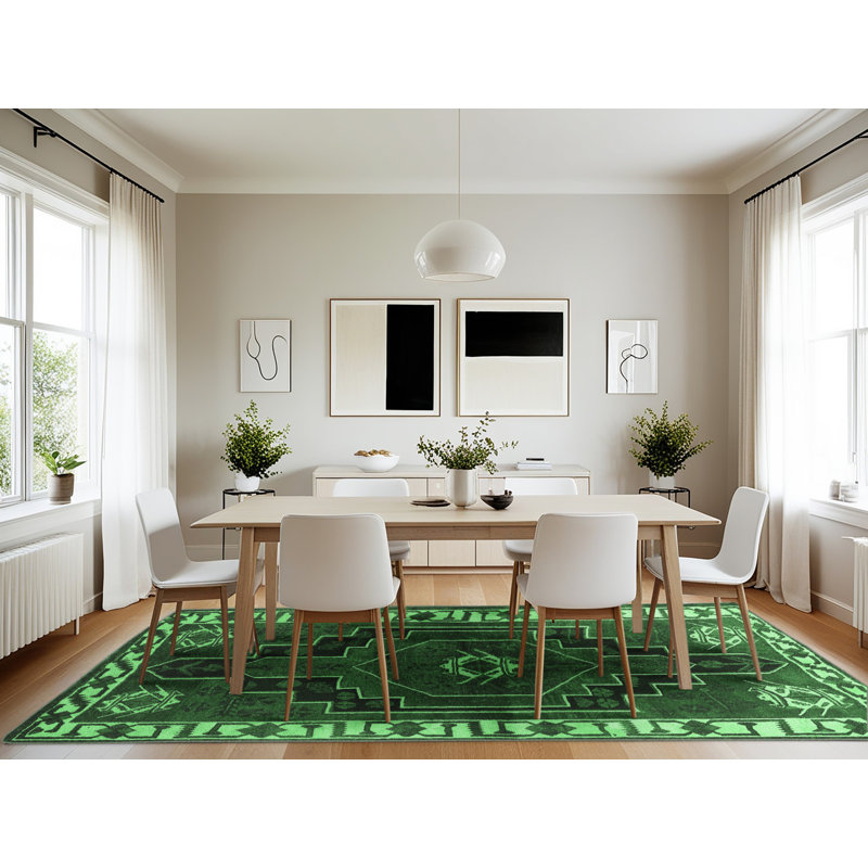 Tapis traditionnel vert émeraude 644, Rectangle 7 pi x 10 pi