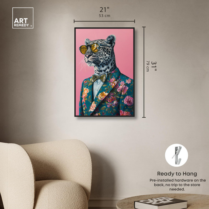 Art mural rose raffiné Roar II, H 31 po x l 21 po, Cadre noir