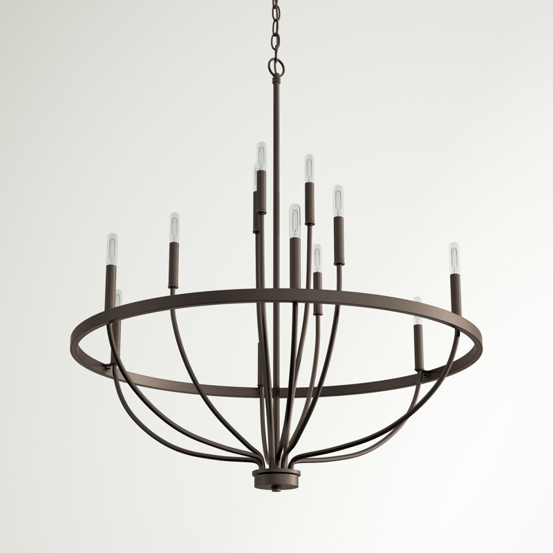 Babson Dimmable Wagon Wheel Chandelier, Bronze, 12, 40" H x 40" W x 40" D
