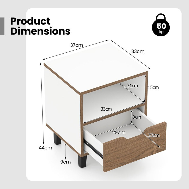 37cm W Manufactured Wood Bedside Table
