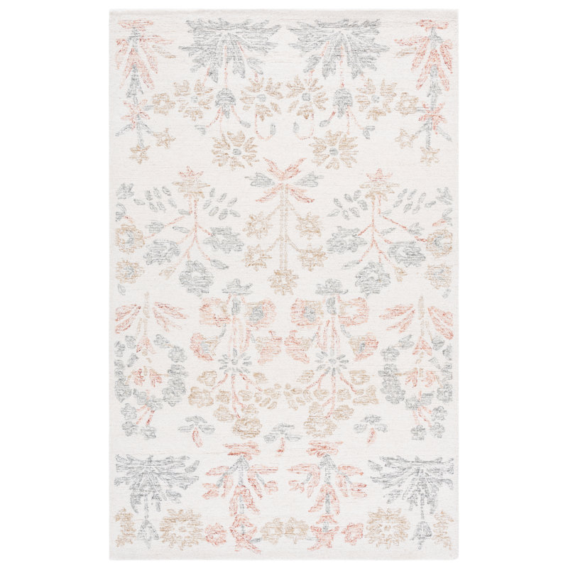 80% laine touffetée à la main Jardin 771; Tapis floral 20% coton, Rectangle 9 pi 0 po x 12 pi 0 po