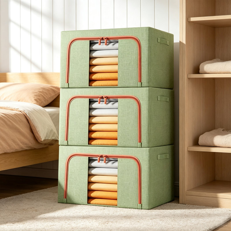 Clothes Storage Bins Boxes with Metal Frame - (Extra Large-105L), Green