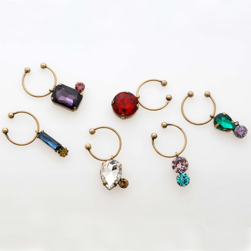 6 Piece Jeweled Wine Charm Set