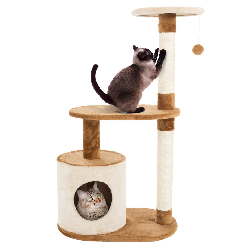 37.5 Inch Tall Cat Tree Tower - 3-Tier Cat Tower for Indoor Cats with Napping Perch, Kitten Condo, Sisal Scratching Posts, and Hanging Toy - Pet Accessories by PETMAKER (Brown)