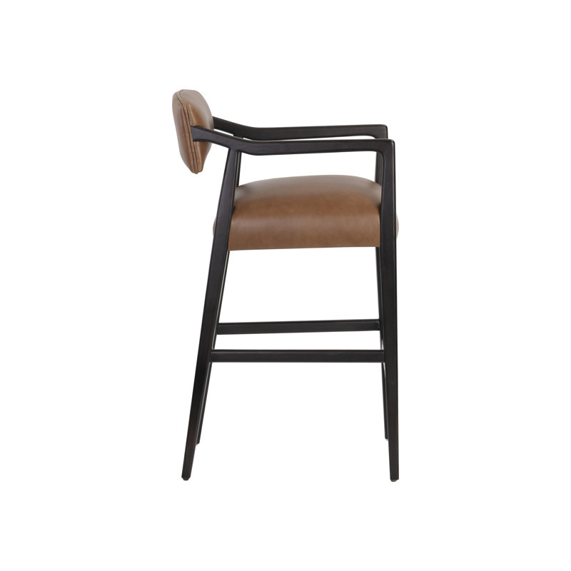KEAGAN BARSTOOL - BRENTWOOD CHARCOAL LEATHER, Light Gray Leather, Bar Stool (31.50" Seat Height)