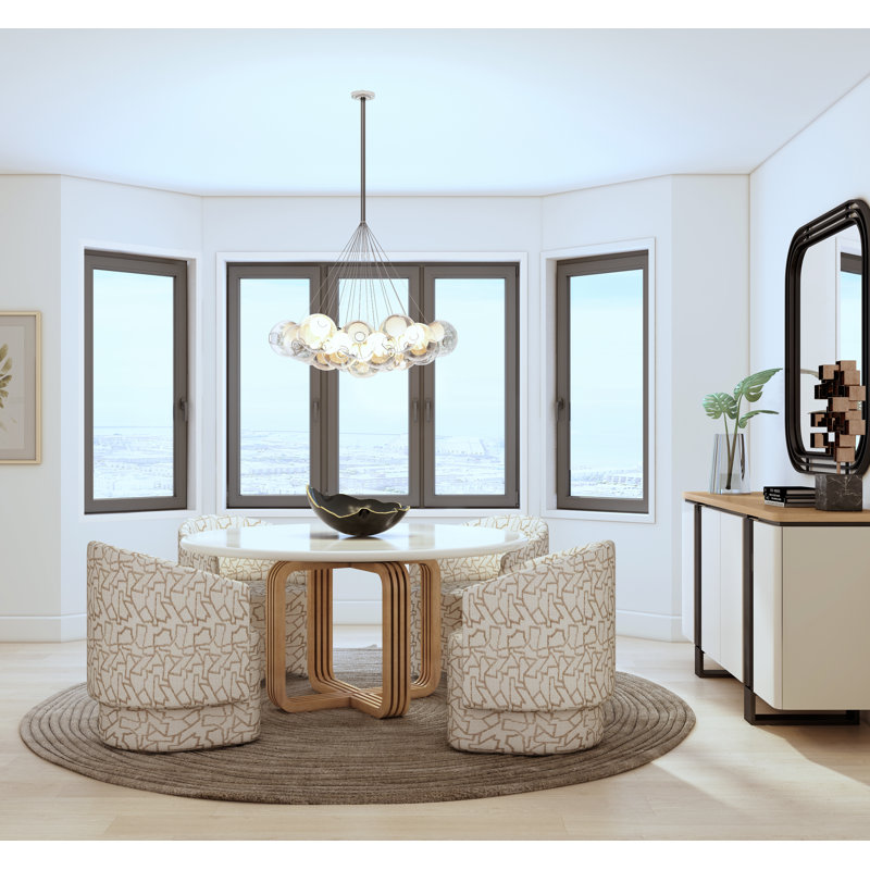 Brown and White Round Wood Dining Table for Six