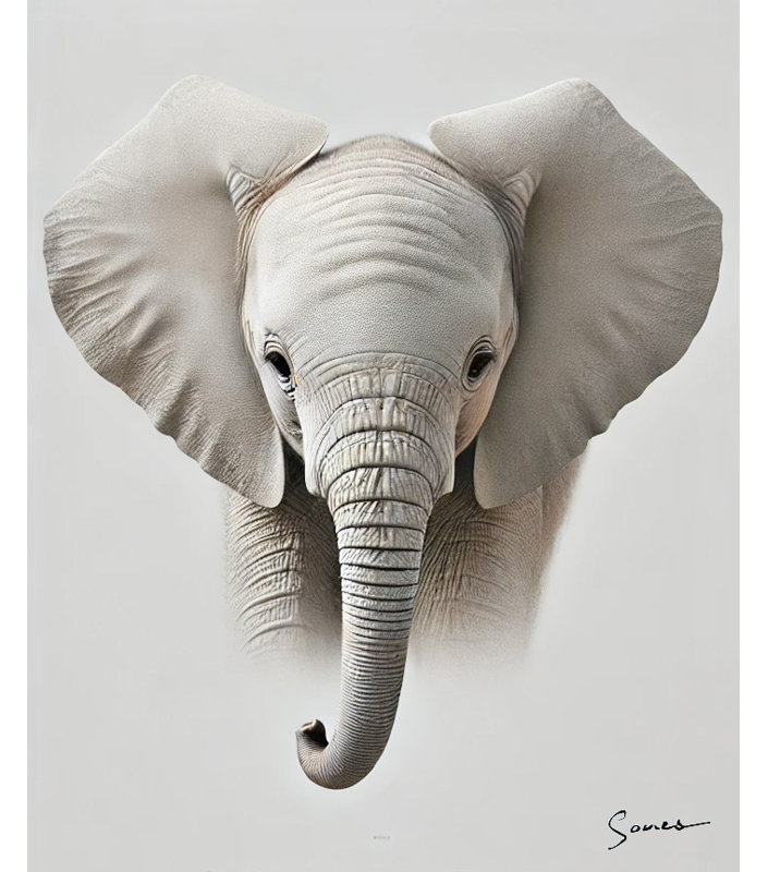 «Gentle Baby Elephant», art mural sur toile tendue, H 16 po x l 12 po
