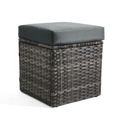 Stylish PE Wicker Square Outdoor Patio Ottoman
