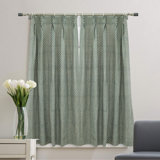 Fabdivine Floral Block Print Curtains 27X102" – Handmade Linen Drapes, Pinch Pleated, Soft Boho Blackout, Elegant Home, Office, Bedroom, Kitchen, Patio & Farmhouse Décor, Haryali, Blue